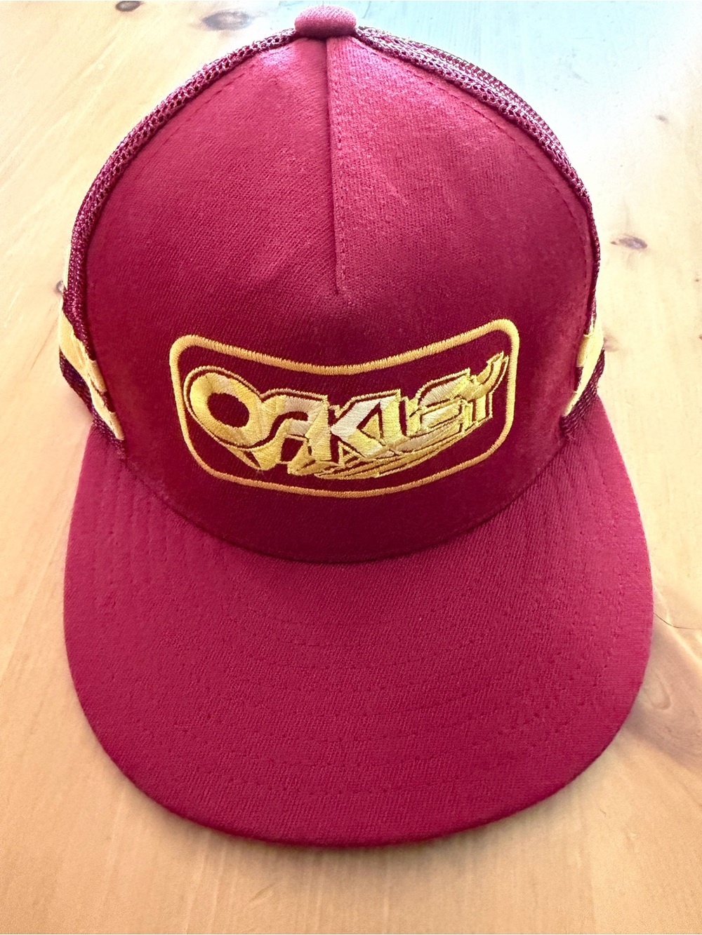 Vintage Oakley "Factory Pilot" Era Mesh Trucker Hat - Burgundy/Gold